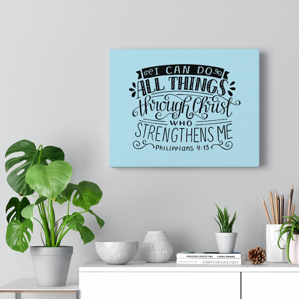Scripture Walls Through Christ Philippians 4:13 Sky Blue Bible Verse Canvas Christian Wall Art Ready to Hang Unframed-Express Your Love Gifts