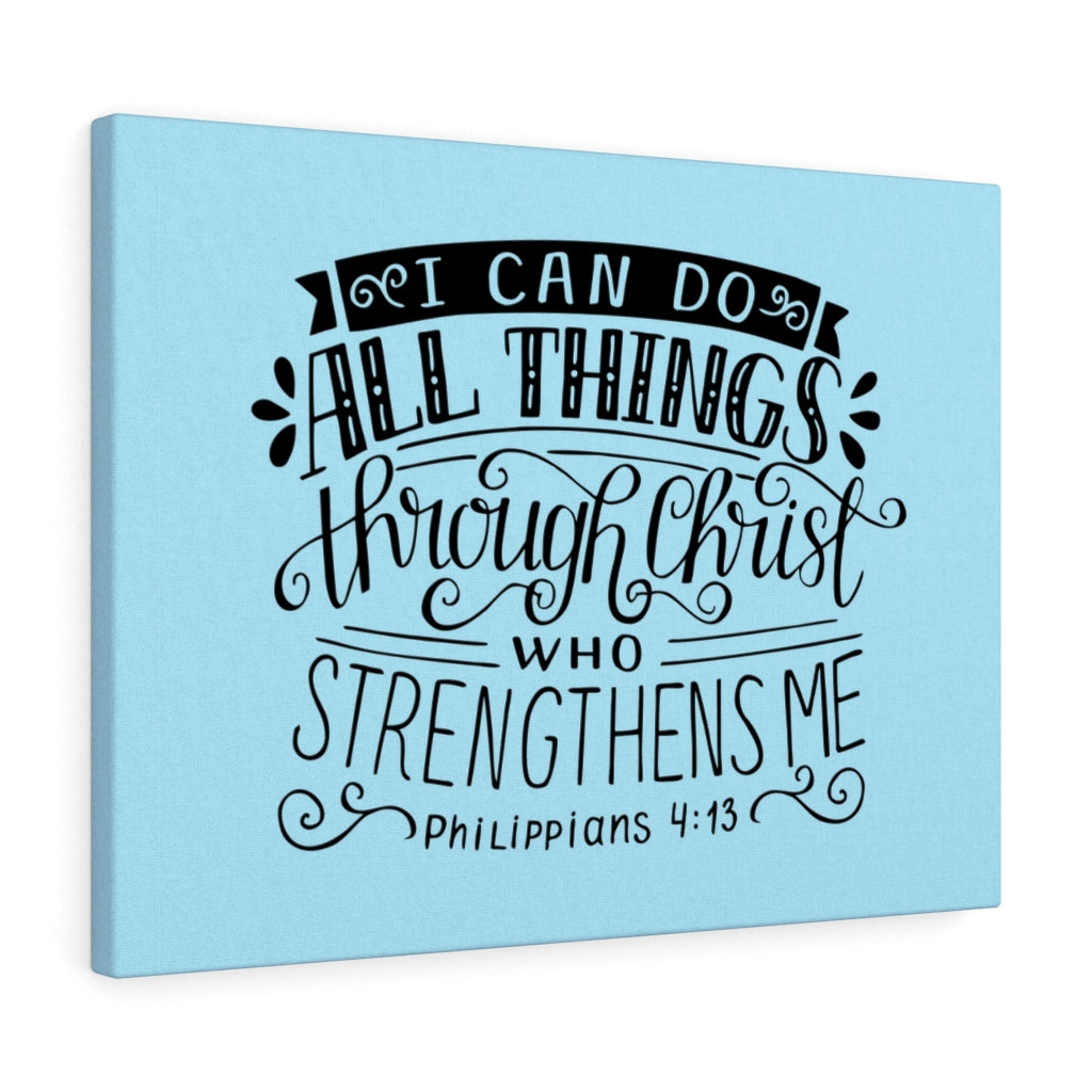 Scripture Walls Through Christ Philippians 4:13 Sky Blue Bible Verse Canvas Christian Wall Art Ready to Hang Unframed-Express Your Love Gifts