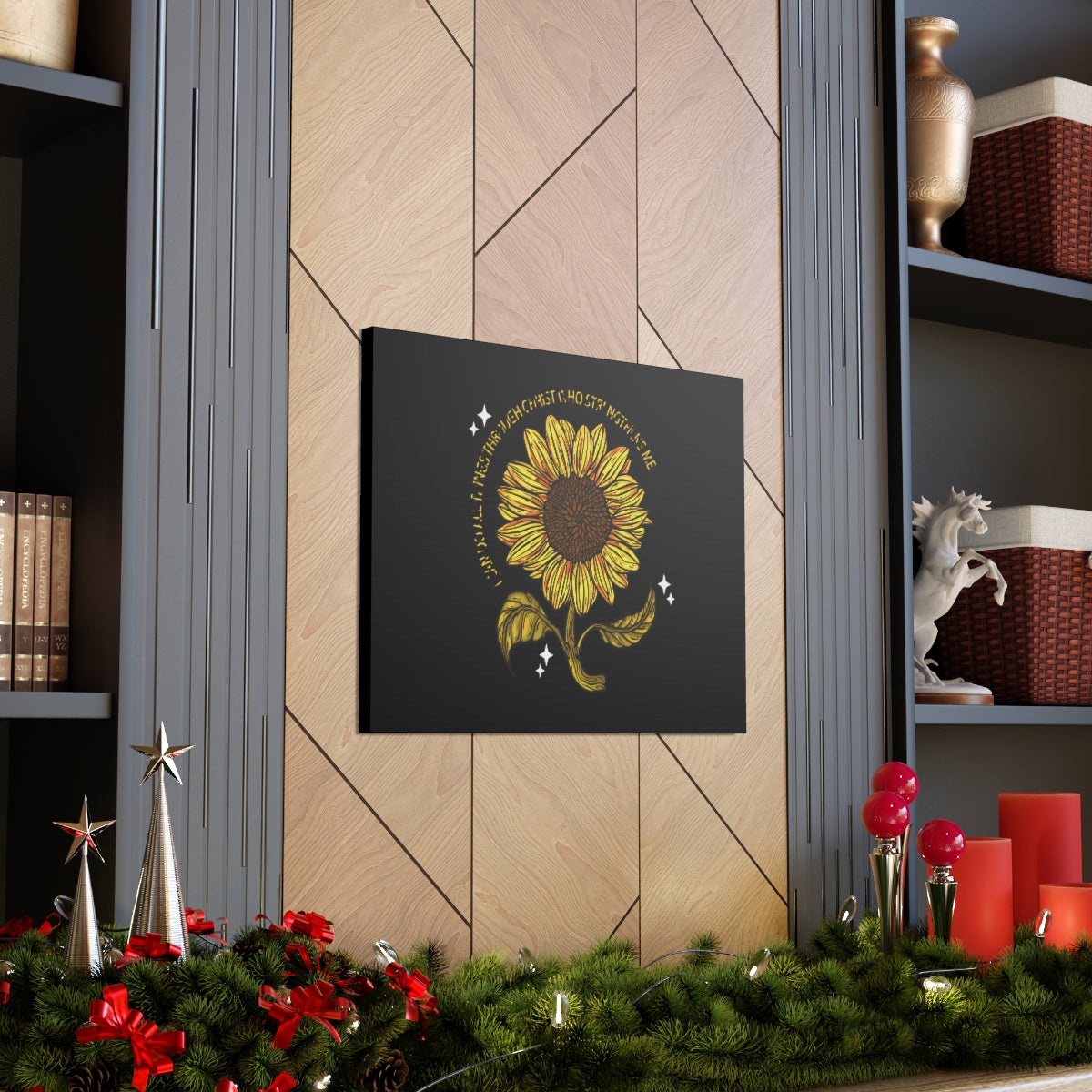 Scripture Walls Through Christ Sunflower Philippians 4:13 Christian Wall Art Bible Verse Print Ready to Hang Unframed-Express Your Love Gifts