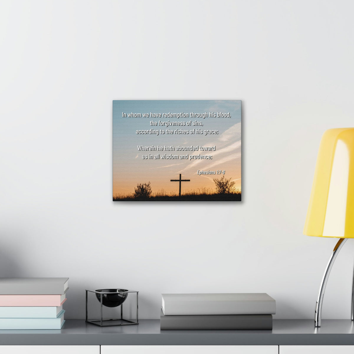 Scripture Walls Through His Blood Ephesians 1:7 Bible Verse Canvas Christian Wall Art Ready to Hang Unframed-Express Your Love Gifts