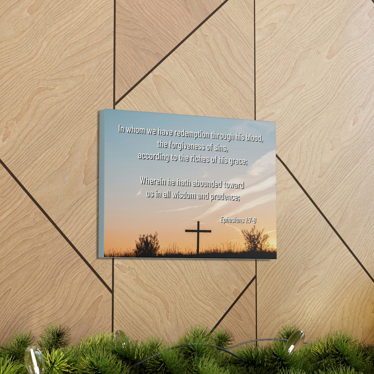 Scripture Walls Through His Blood Ephesians 1:7 Bible Verse Canvas Christian Wall Art Ready to Hang Unframed-Express Your Love Gifts