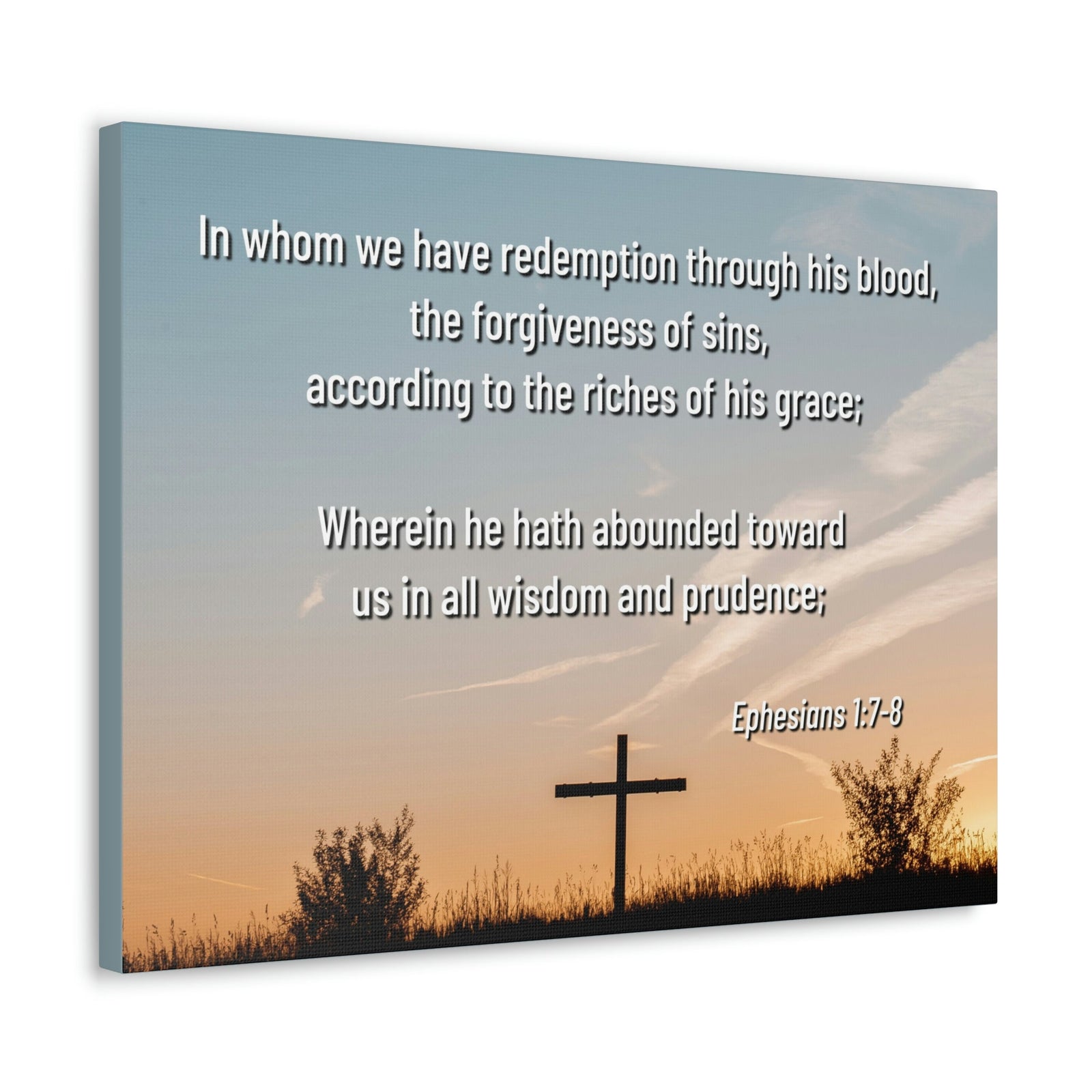 Scripture Walls Through His Blood Ephesians 1:7 Bible Verse Canvas Christian Wall Art Ready to Hang Unframed-Express Your Love Gifts