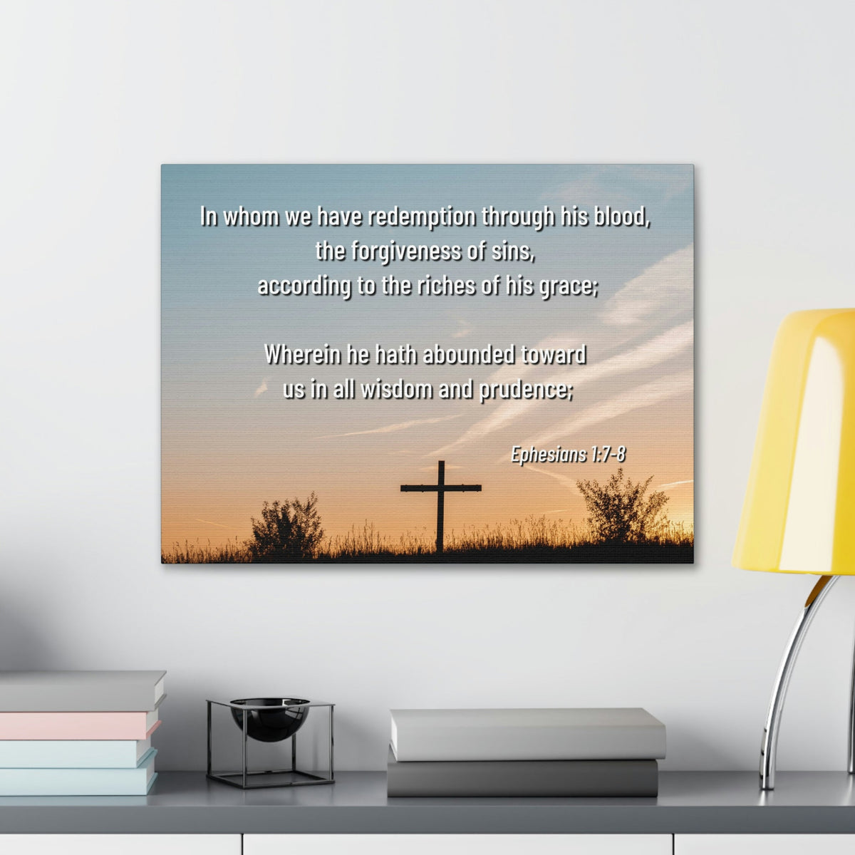 Scripture Walls Through His Blood Ephesians 1:7 Bible Verse Canvas Christian Wall Art Ready to Hang Unframed-Express Your Love Gifts