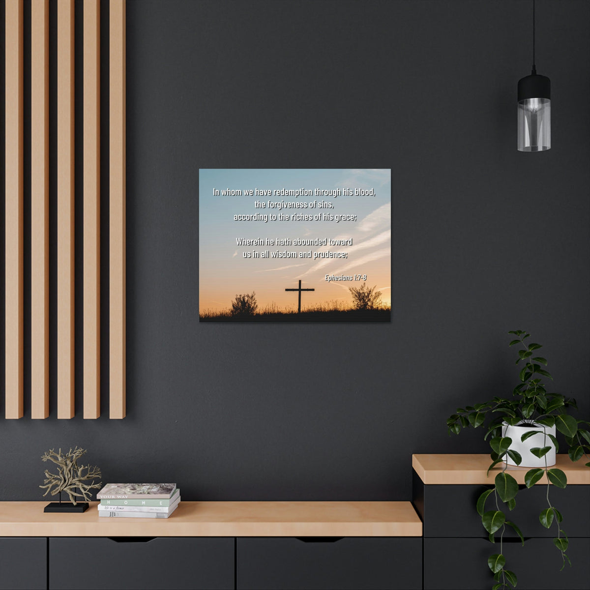 Scripture Walls Through His Blood Ephesians 1:7 Bible Verse Canvas Christian Wall Art Ready to Hang Unframed-Express Your Love Gifts