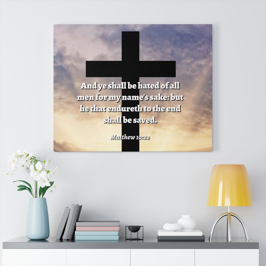 Scripture Walls To The End Matthew 10:22 Bible Verse Canvas Christian Wall Art Ready to Hang Unframed-Express Your Love Gifts