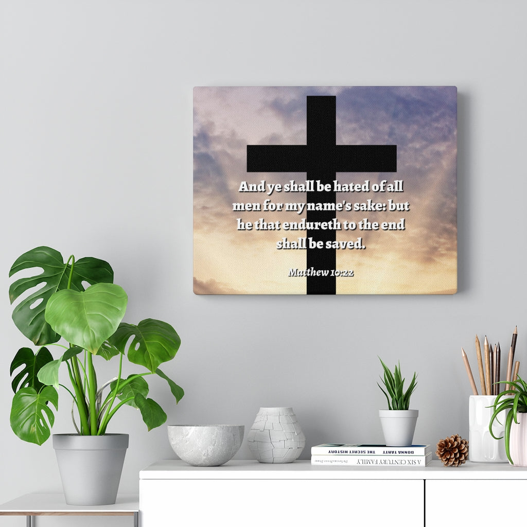 Scripture Walls To The End Matthew 10:22 Bible Verse Canvas Christian Wall Art Ready to Hang Unframed-Express Your Love Gifts