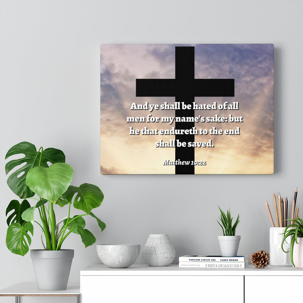 Scripture Walls To The End Matthew 10:22 Bible Verse Canvas Christian Wall Art Ready to Hang Unframed-Express Your Love Gifts