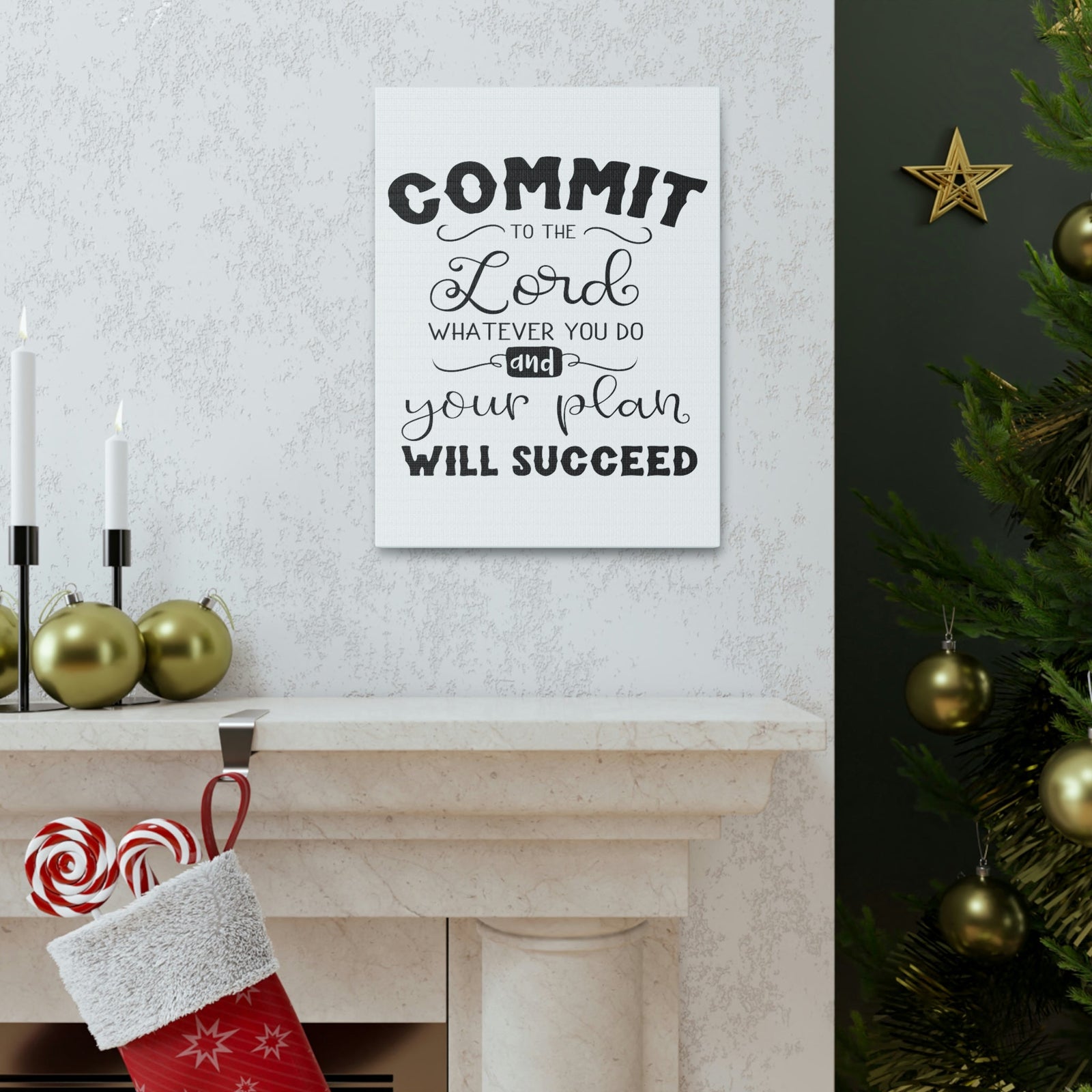 Scripture Walls To The Lord Proverbs 16:3 Cursive Christian Wall Art Print Ready to Hang Unframed-Express Your Love Gifts