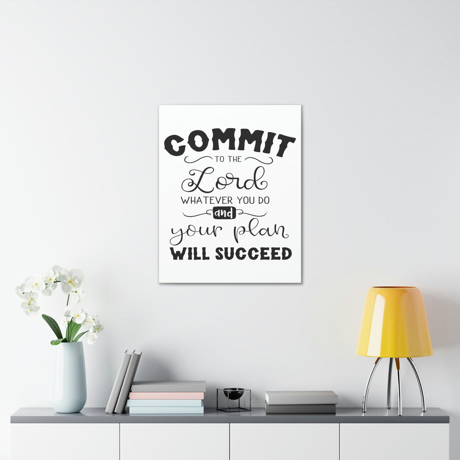 Scripture Walls To The Lord Proverbs 16:3 Cursive Christian Wall Art Print Ready to Hang Unframed-Express Your Love Gifts