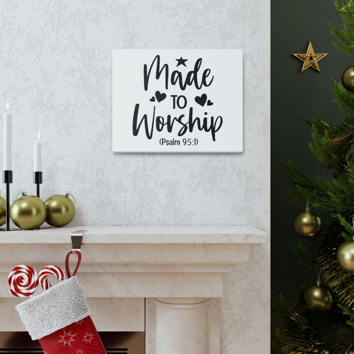 Scripture Walls To Worship Psalm 95:1 Star & Hearts Bible Verse Canvas Christian Wall Art Ready to Hang Unframed-Express Your Love Gifts