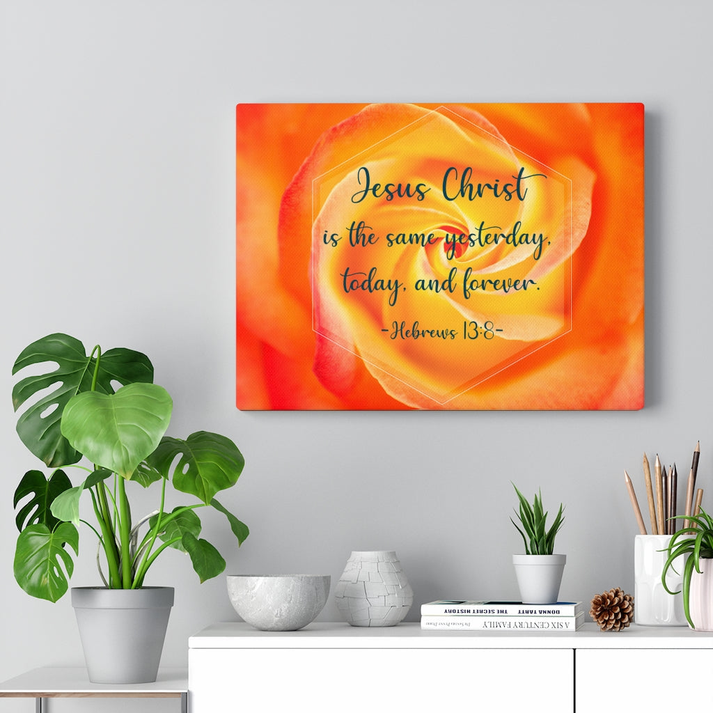 Scripture Walls Today And Forever Hebrews 13:8 Orange Bible Verse Canvas Christian Wall Art Ready to Hang Unframed-Express Your Love Gifts