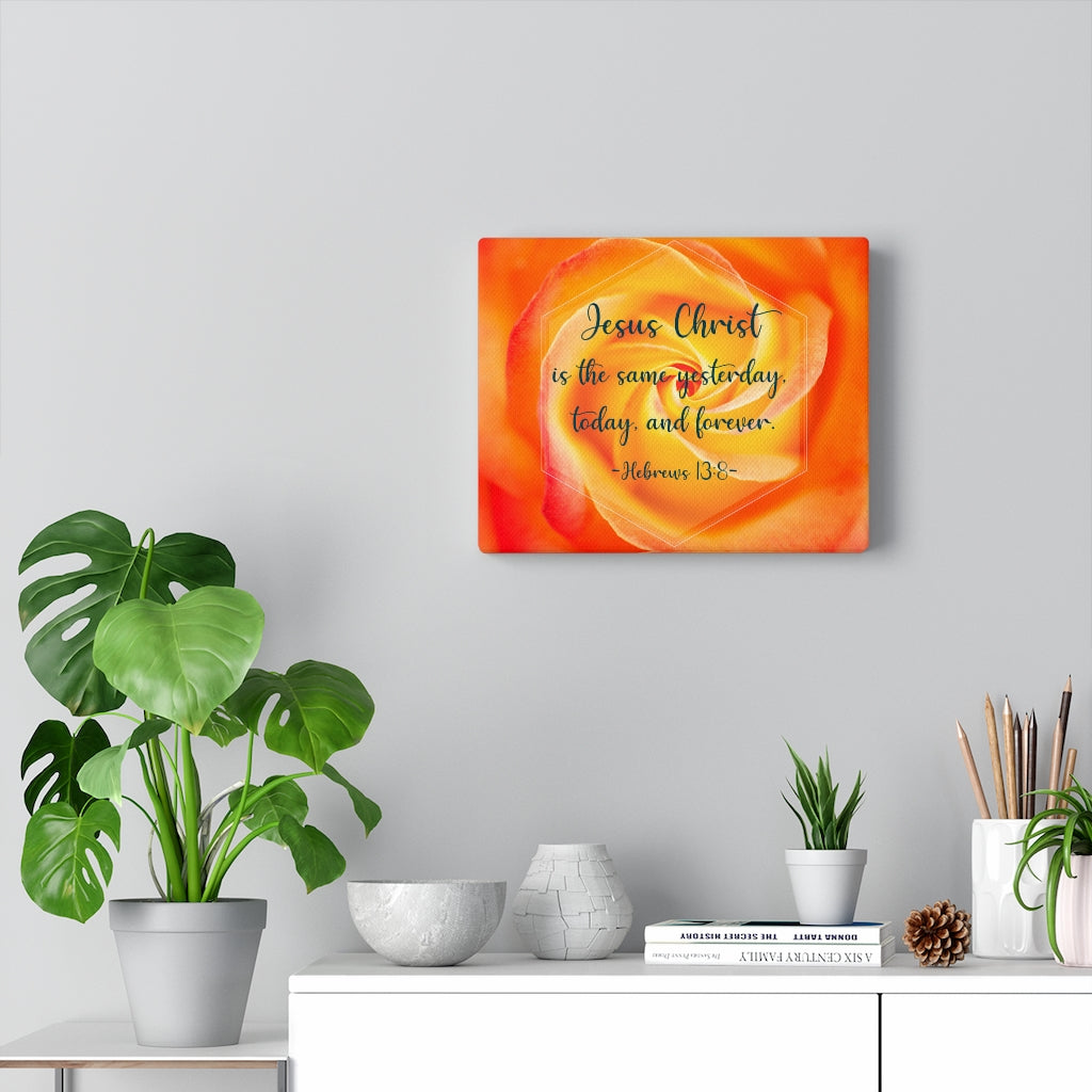 Scripture Walls Today And Forever Hebrews 13:8 Orange Bible Verse Canvas Christian Wall Art Ready to Hang Unframed-Express Your Love Gifts