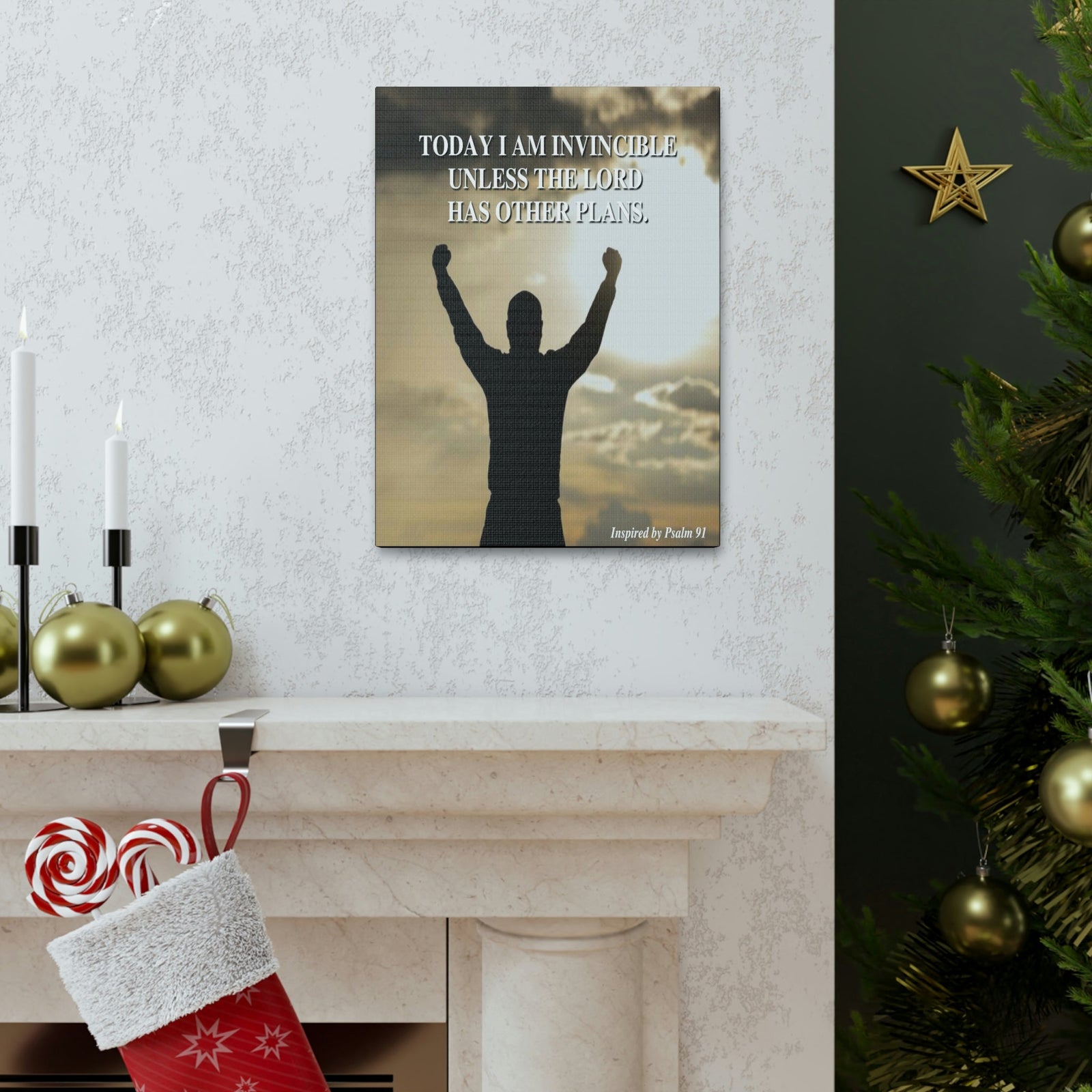 Scripture Walls Today I Am Invincible Canvas Psalm 91 Bible Verse Canvas Christian Wall Art Ready to Hang Unframed-Express Your Love Gifts