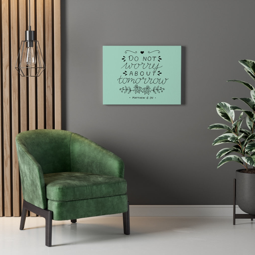 Scripture Walls Tomorrow Teal Matthew 6:34 Bible Verse Canvas Christian Wall Art Ready to Hang Unframed-Express Your Love Gifts