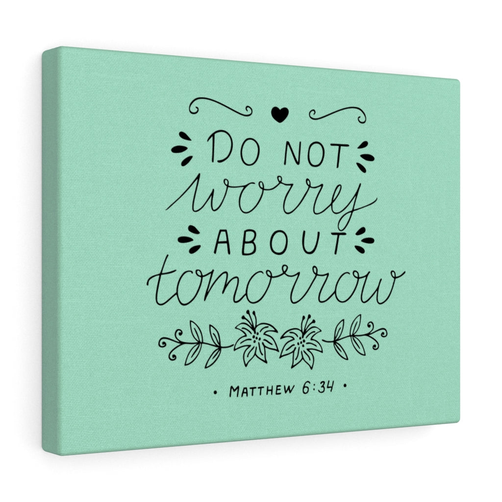 Scripture Walls Tomorrow Teal Matthew 6:34 Bible Verse Canvas Christian Wall Art Ready to Hang Unframed-Express Your Love Gifts
