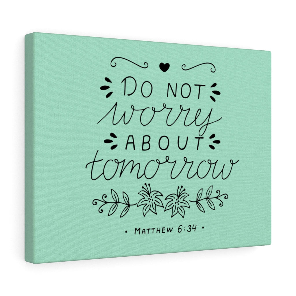 Scripture Walls Tomorrow Teal Matthew 6:34 Bible Verse Canvas Christian Wall Art Ready to Hang Unframed-Express Your Love Gifts