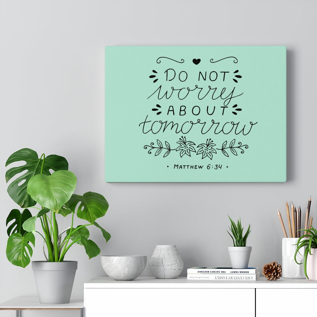 Scripture Walls Tomorrow Teal Matthew 6:34 Bible Verse Canvas Christian Wall Art Ready to Hang Unframed-Express Your Love Gifts
