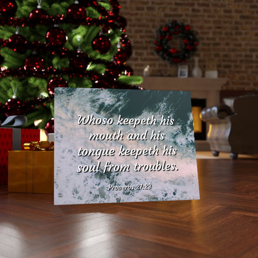 Scripture Walls Troubles Proverbs 21:23 Bible Verse Canvas Christian Wall Art Ready to Hang Unframed-Express Your Love Gifts