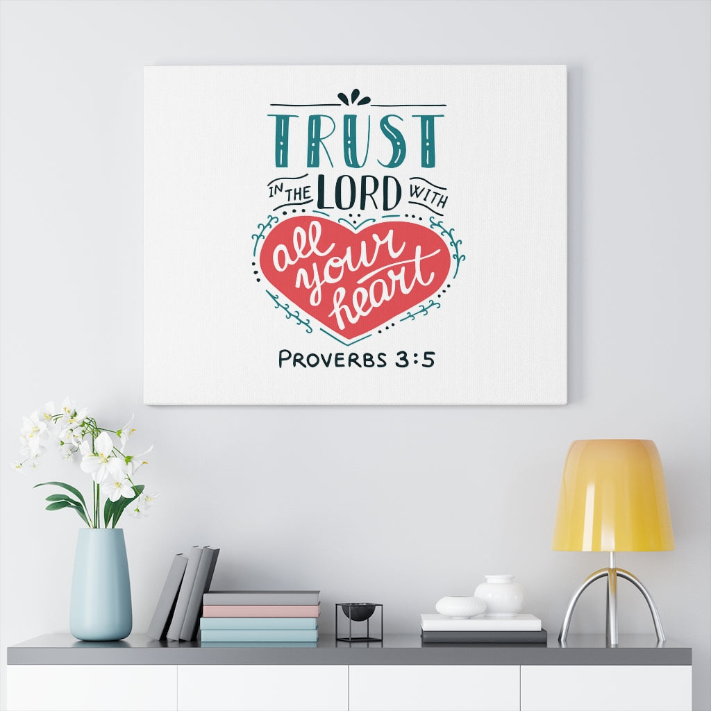 Scripture Walls Trust The Lord Red Heart Proverbs 3:5 Bible Verse Canvas Christian Wall Art Ready to Hang Unframed-Express Your Love Gifts