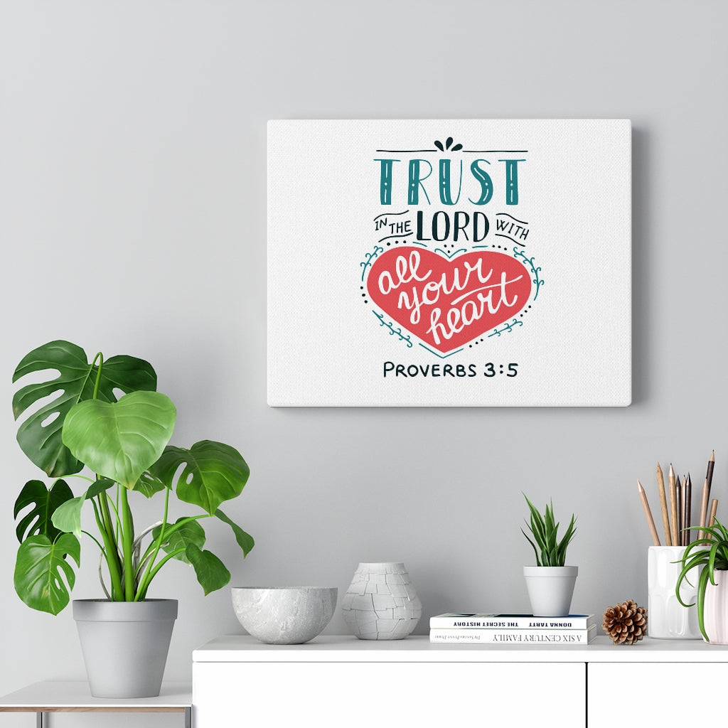 Scripture Walls Trust The Lord Red Heart Proverbs 3:5 Bible Verse Canvas Christian Wall Art Ready to Hang Unframed-Express Your Love Gifts