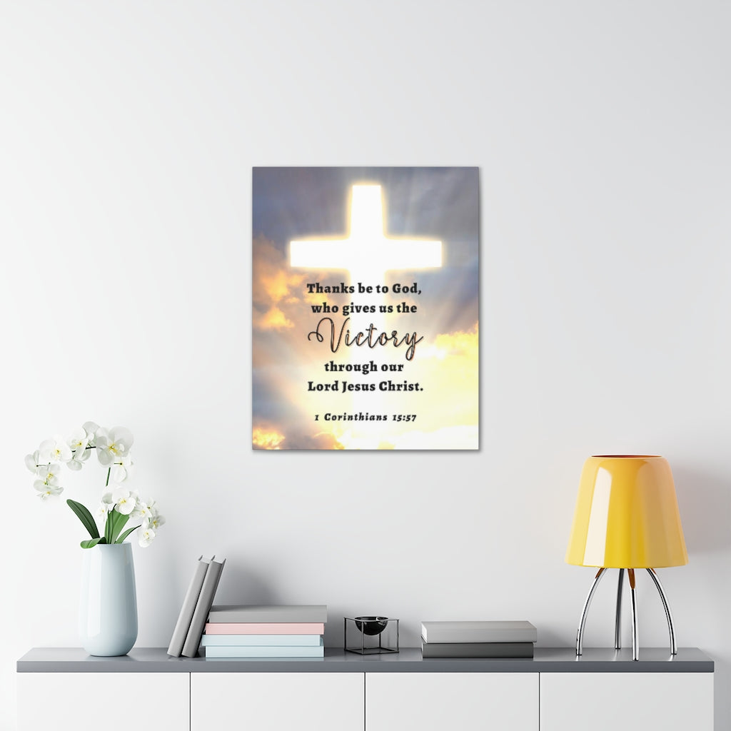 Scripture Walls Victory In Christ 1 Corinthians 15:57 Bible Verse Canvas Christian Wall Art Ready to Hang Unframed-Express Your Love Gifts