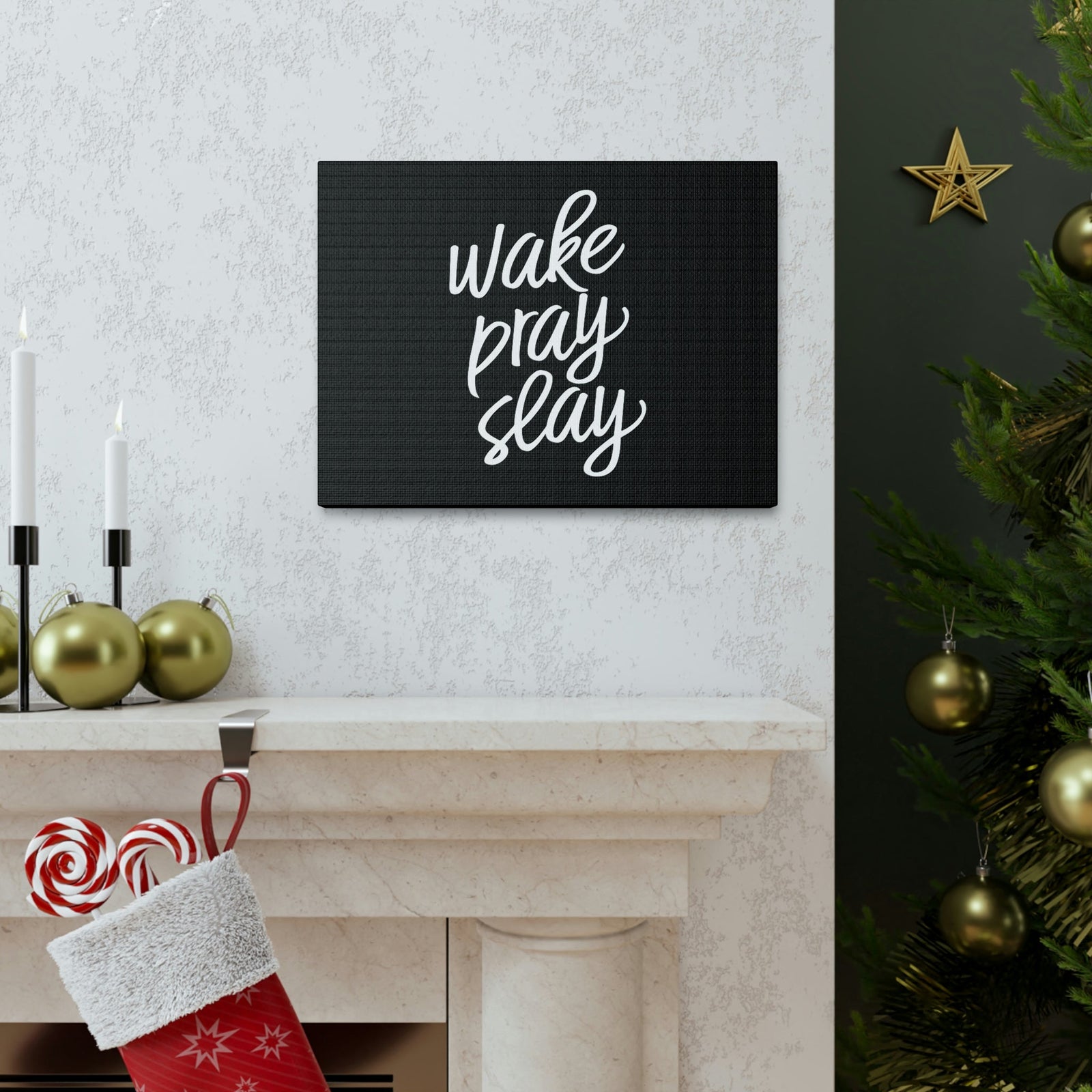 Scripture Walls Wake, Pray, Slay Luke 21:36 Black Christian Wall Art Bible Verse Print Ready to Hang Unframed-Express Your Love Gifts