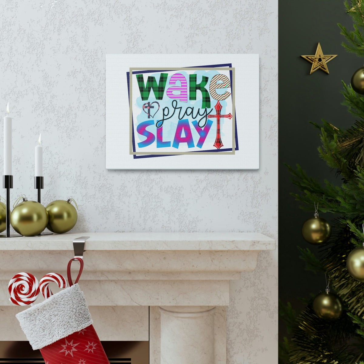 Scripture Walls Wake, Pray, Slay Luke 21:36 Square Christian Wall Art Bible Verse Print Ready to Hang Unframed-Express Your Love Gifts