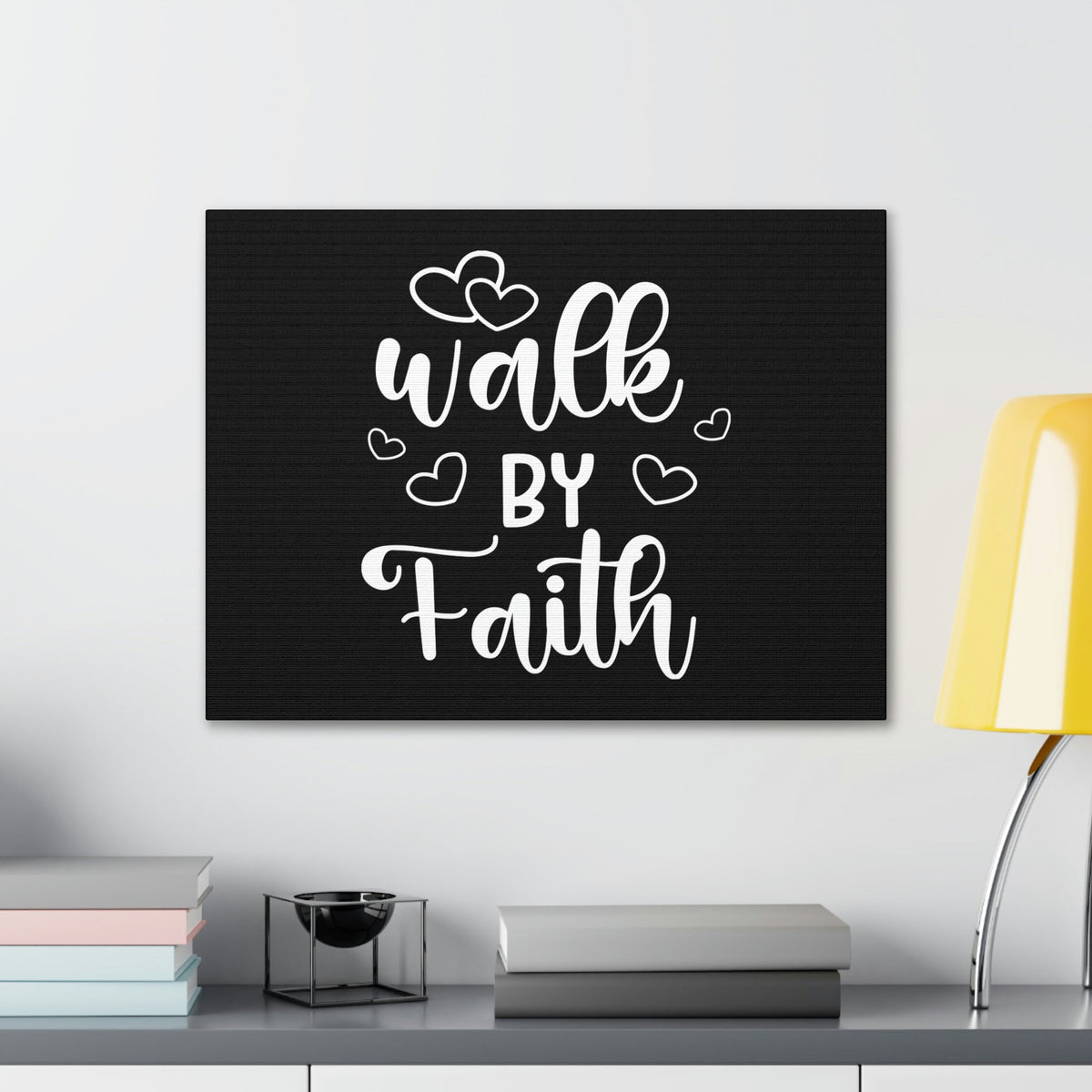 Scripture Walls Walk By Faith 2 Corinthians 5:7 Hearts Black Christian Wall Art Bible Verse Print Ready to Hang Unframed-Express Your Love Gifts