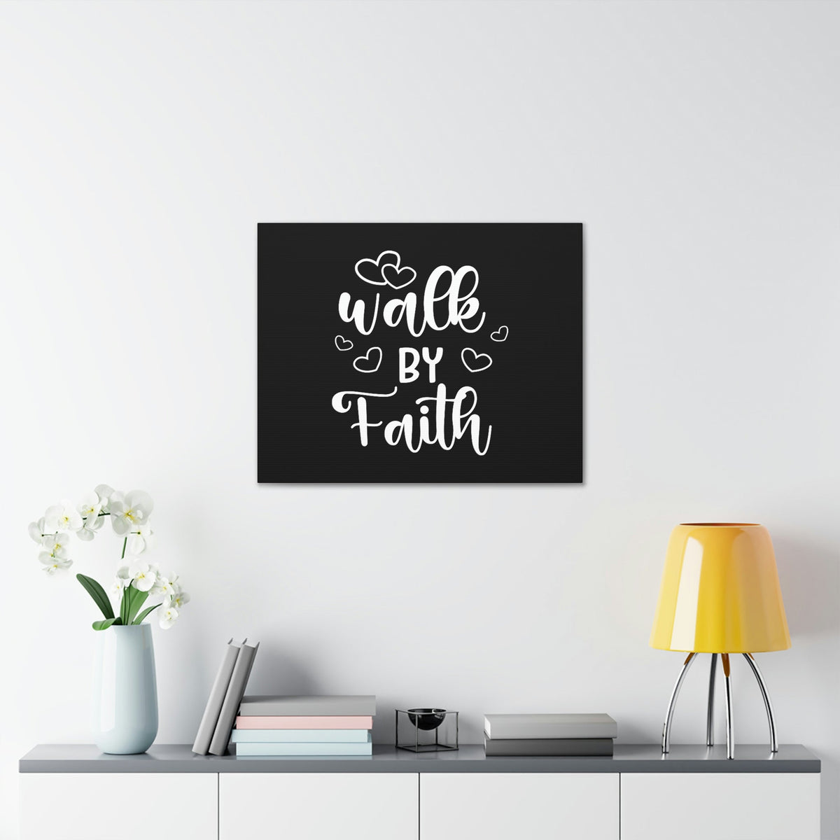 Scripture Walls Walk By Faith 2 Corinthians 5:7 Hearts Black Christian Wall Art Bible Verse Print Ready to Hang Unframed-Express Your Love Gifts