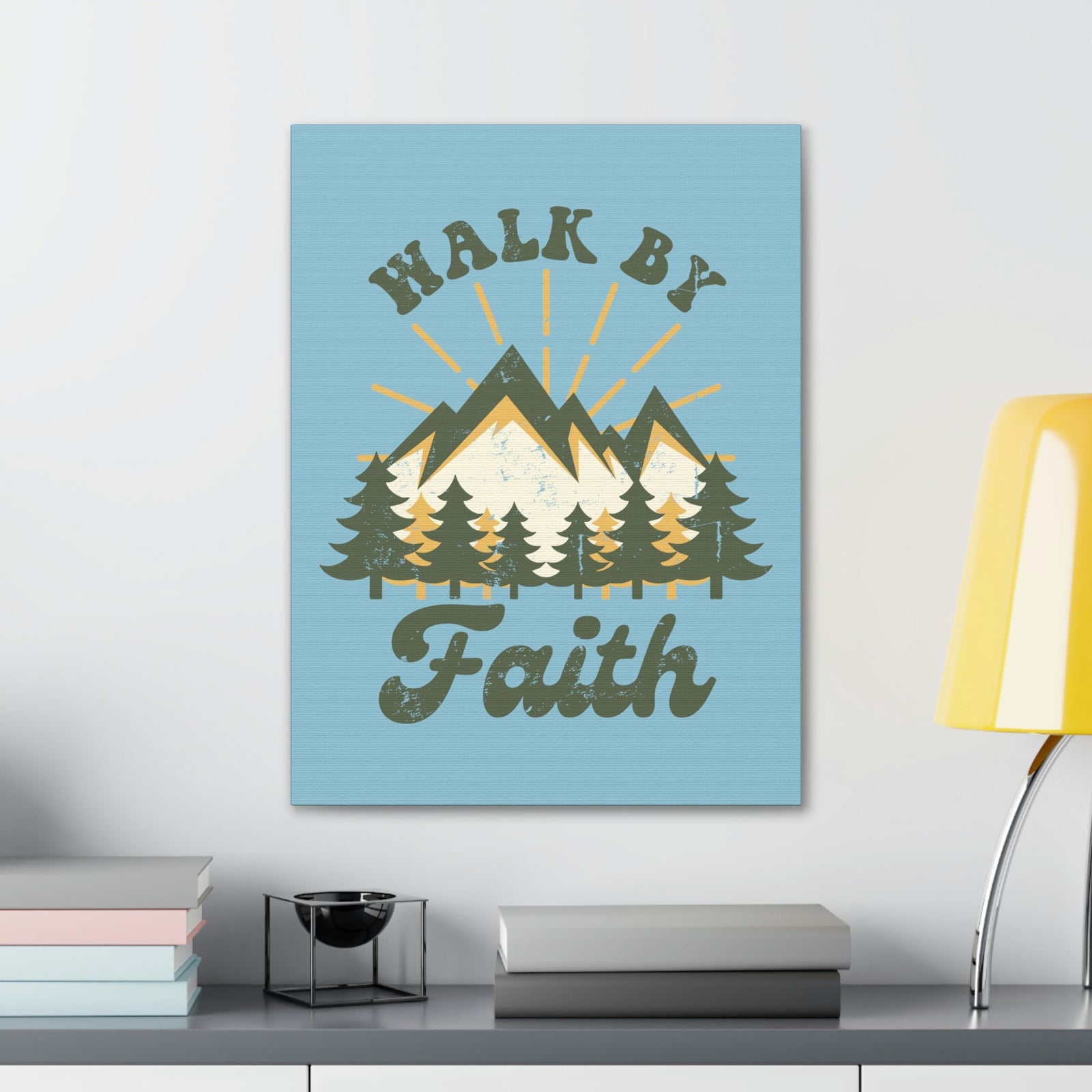 Scripture Walls Walk By Faith 2 Corinthians 5:7 Mountain Rays Christian Wall Art Bible Verse Print Ready to Hang Unframed-Express Your Love Gifts