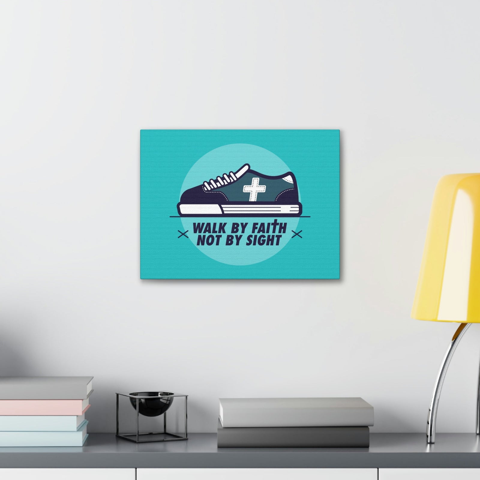 Scripture Walls Walk By Faith Not By Sight 2 Corinthians 5:7 Blue Shoes Christian Wall Art Bible Verse Print Ready to Hang Unframed-Express Your Love Gifts