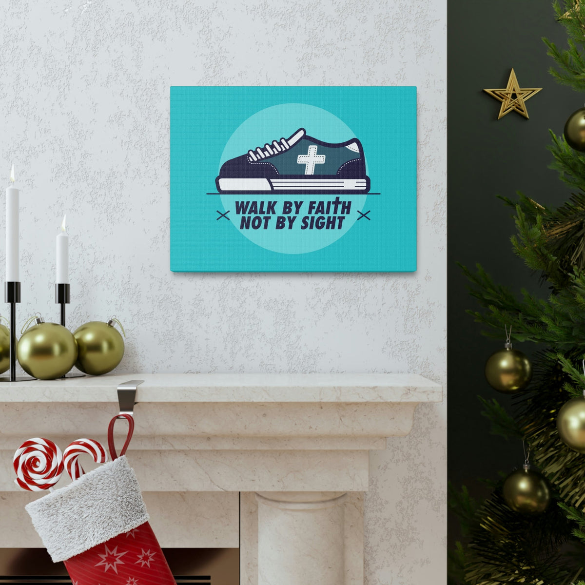 Scripture Walls Walk By Faith Not By Sight 2 Corinthians 5:7 Blue Shoes Christian Wall Art Bible Verse Print Ready to Hang Unframed-Express Your Love Gifts