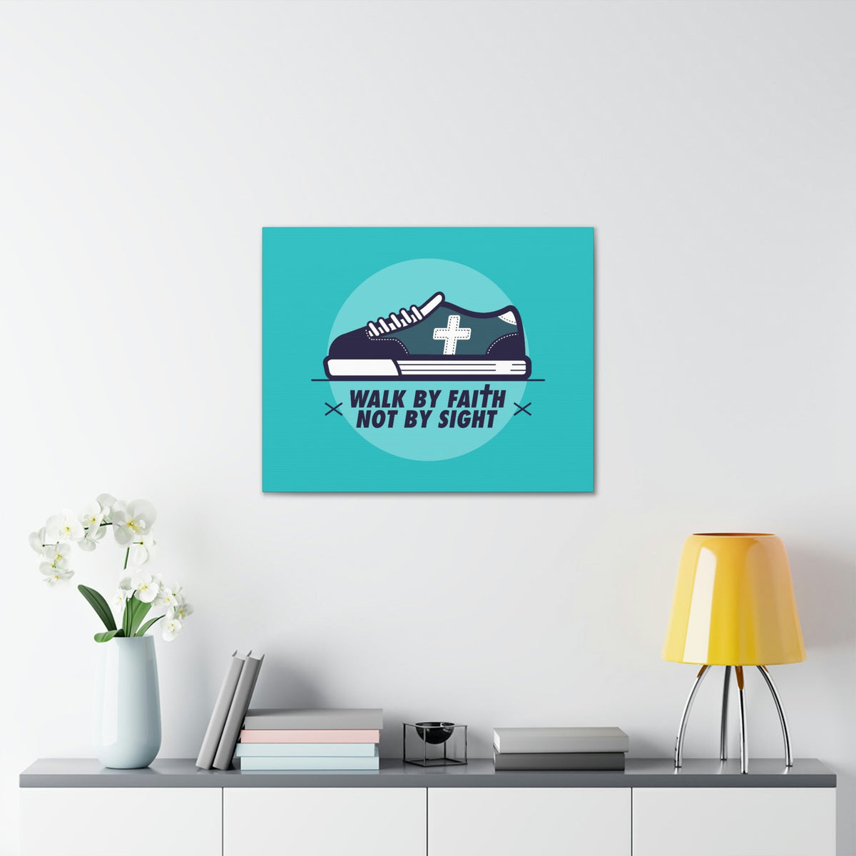 Scripture Walls Walk By Faith Not By Sight 2 Corinthians 5:7 Blue Shoes Christian Wall Art Bible Verse Print Ready to Hang Unframed-Express Your Love Gifts