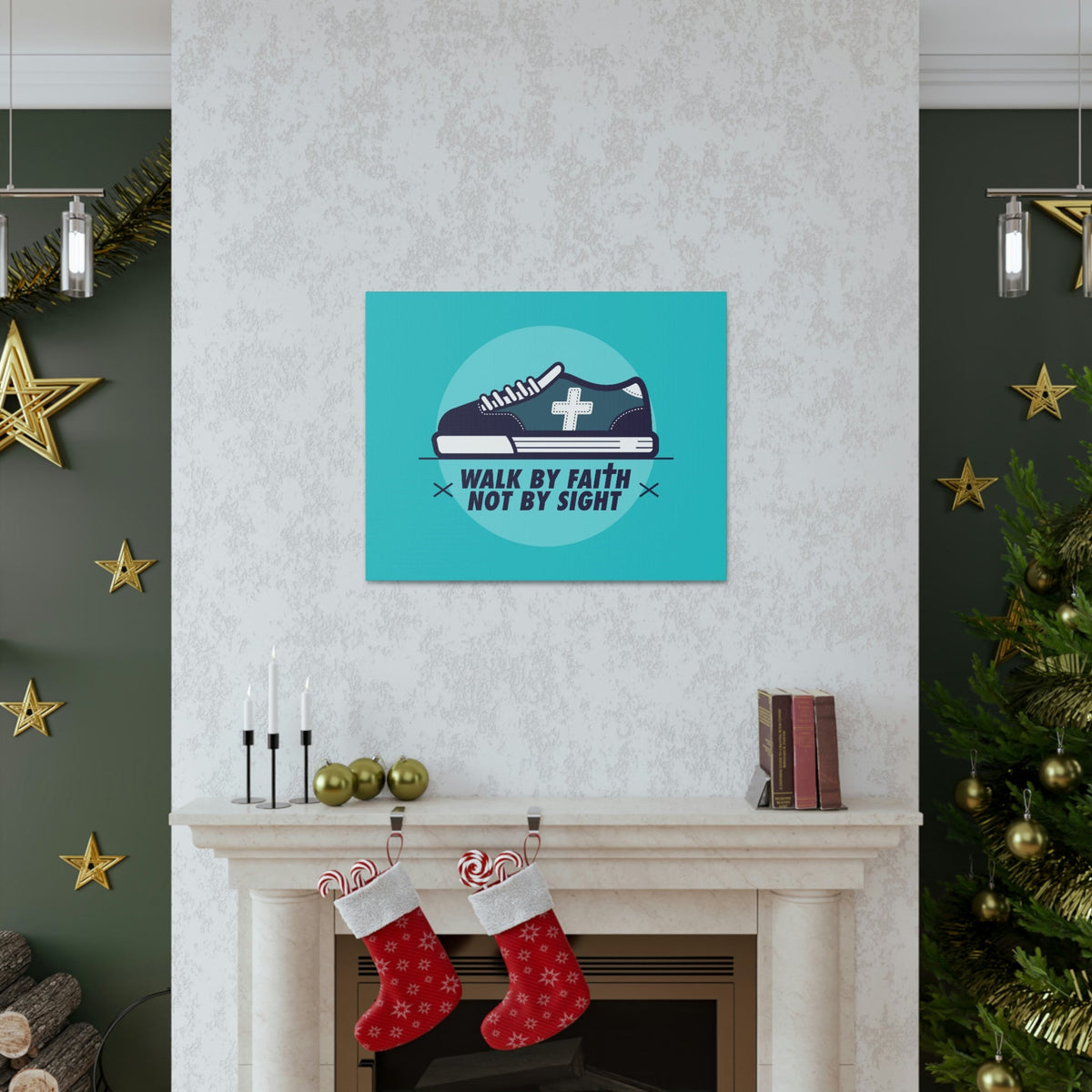 Scripture Walls Walk By Faith Not By Sight 2 Corinthians 5:7 Blue Shoes Christian Wall Art Bible Verse Print Ready to Hang Unframed-Express Your Love Gifts
