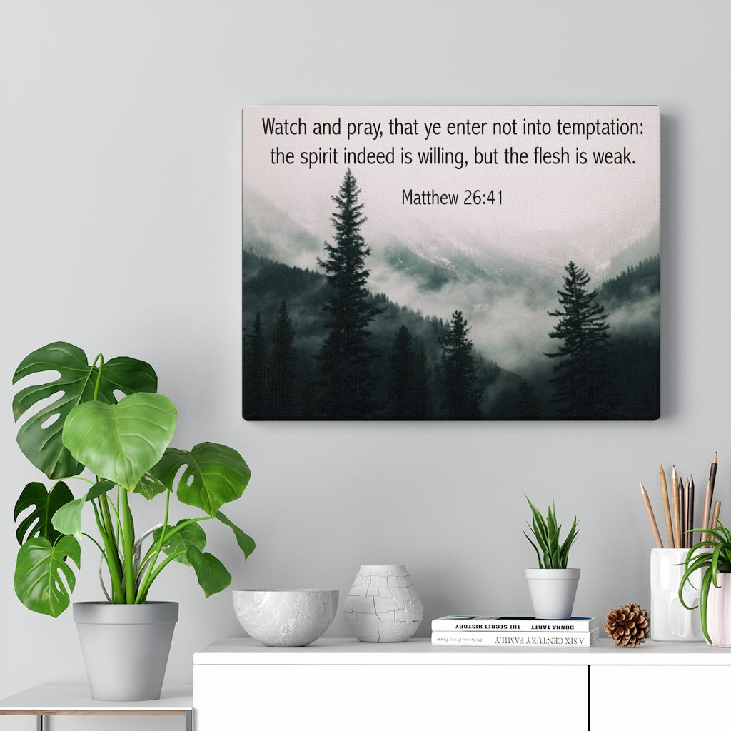 Scripture Walls Watch and Pray Matthew 26:41 Bible Verse Canvas Christian Wall Art Ready to Hang Unframed-Express Your Love Gifts