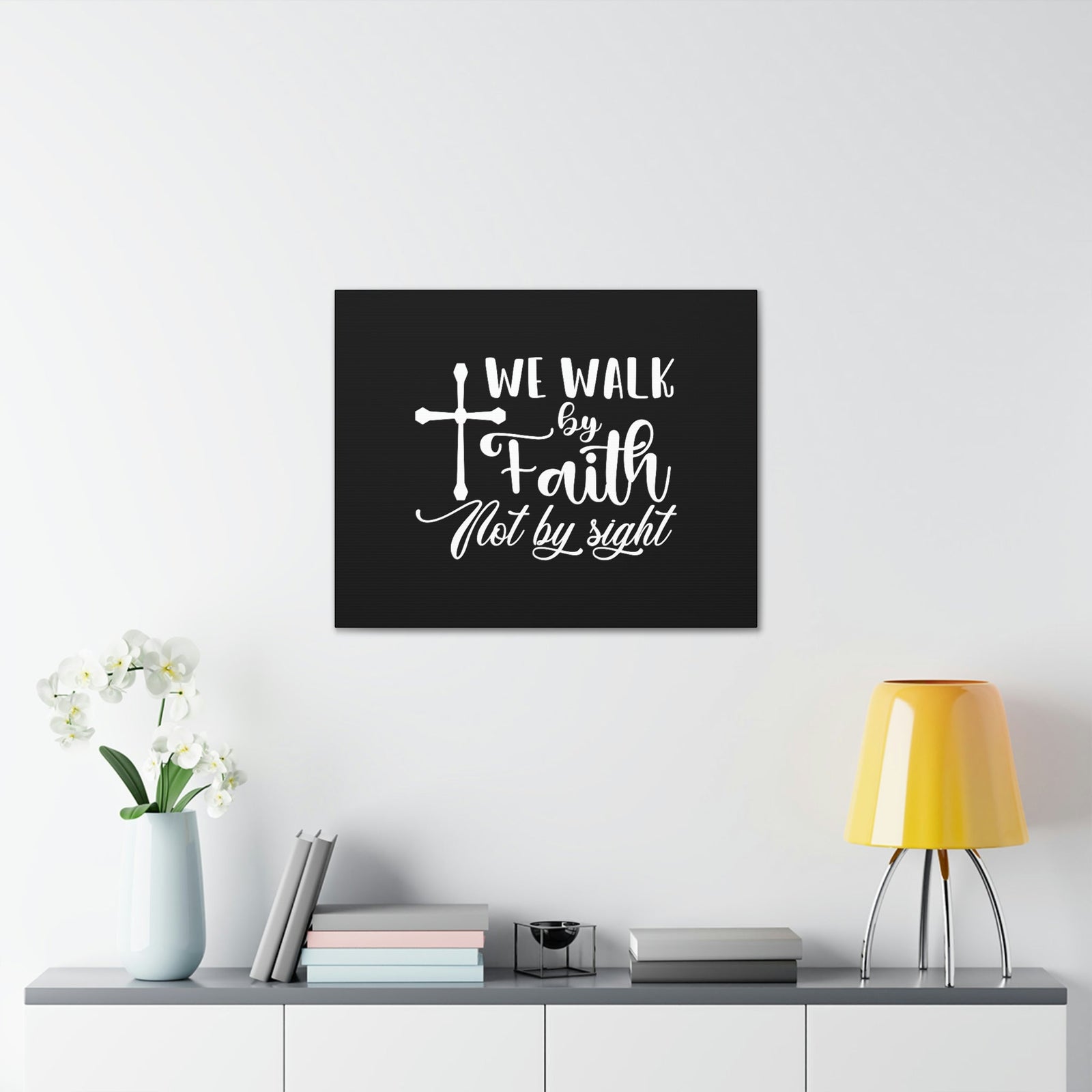 Scripture Walls We Walk By Faith Not By Sight 2 Corinthians 5:7 White Cross Christian Wall Art Bible Verse Print Ready to Hang Unframed-Express Your Love Gifts