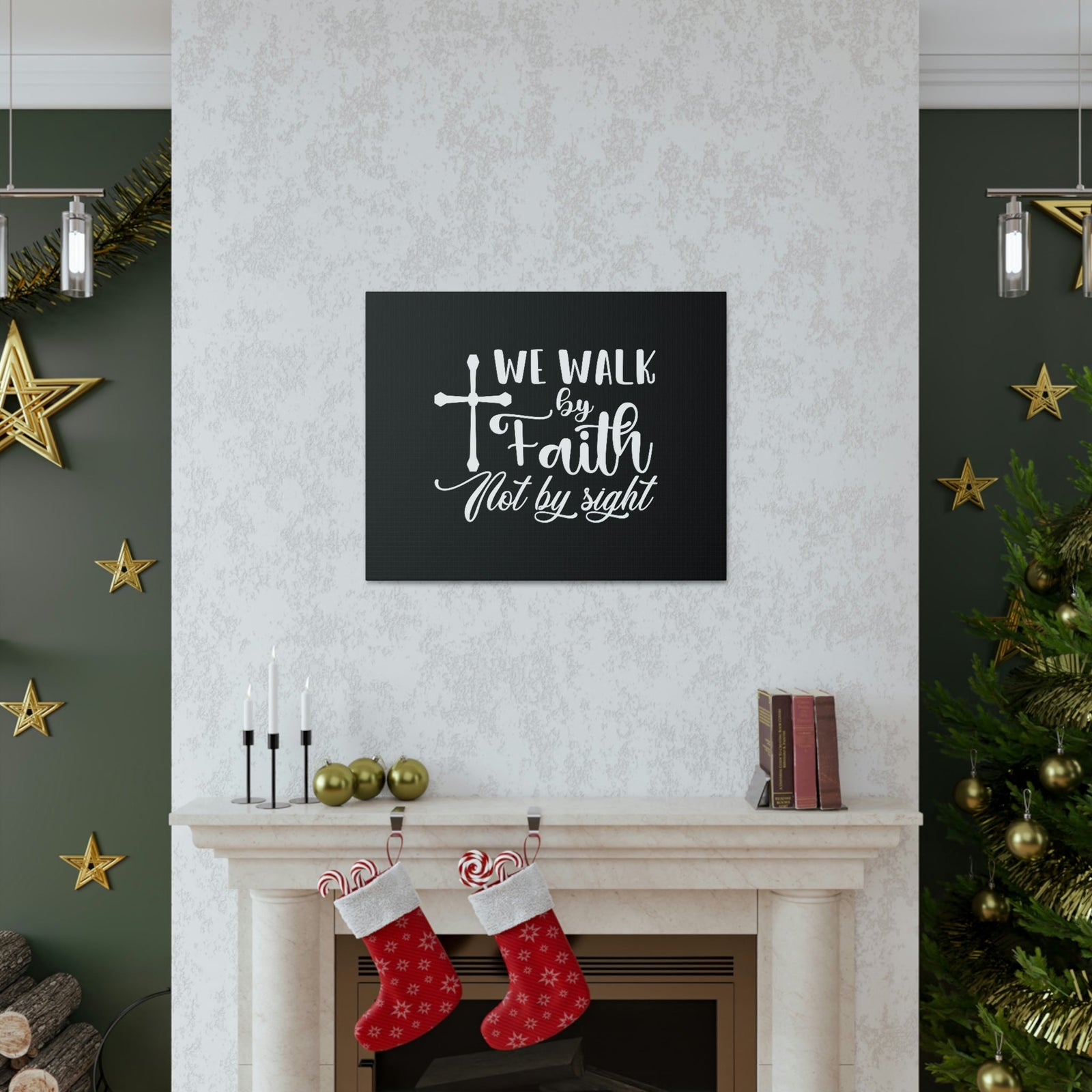 Scripture Walls We Walk By Faith Not By Sight 2 Corinthians 5:7 White Cross Christian Wall Art Bible Verse Print Ready to Hang Unframed-Express Your Love Gifts