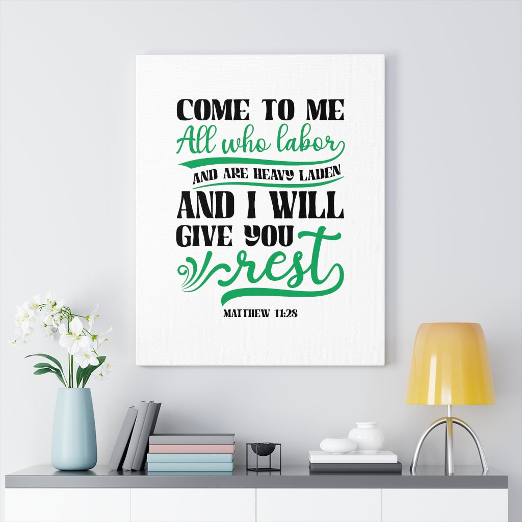 Scripture Walls Will Give You Rest Matthew 11:28 Bible Verse Canvas Christian Wall Art Ready to Hang Unframed-Express Your Love Gifts