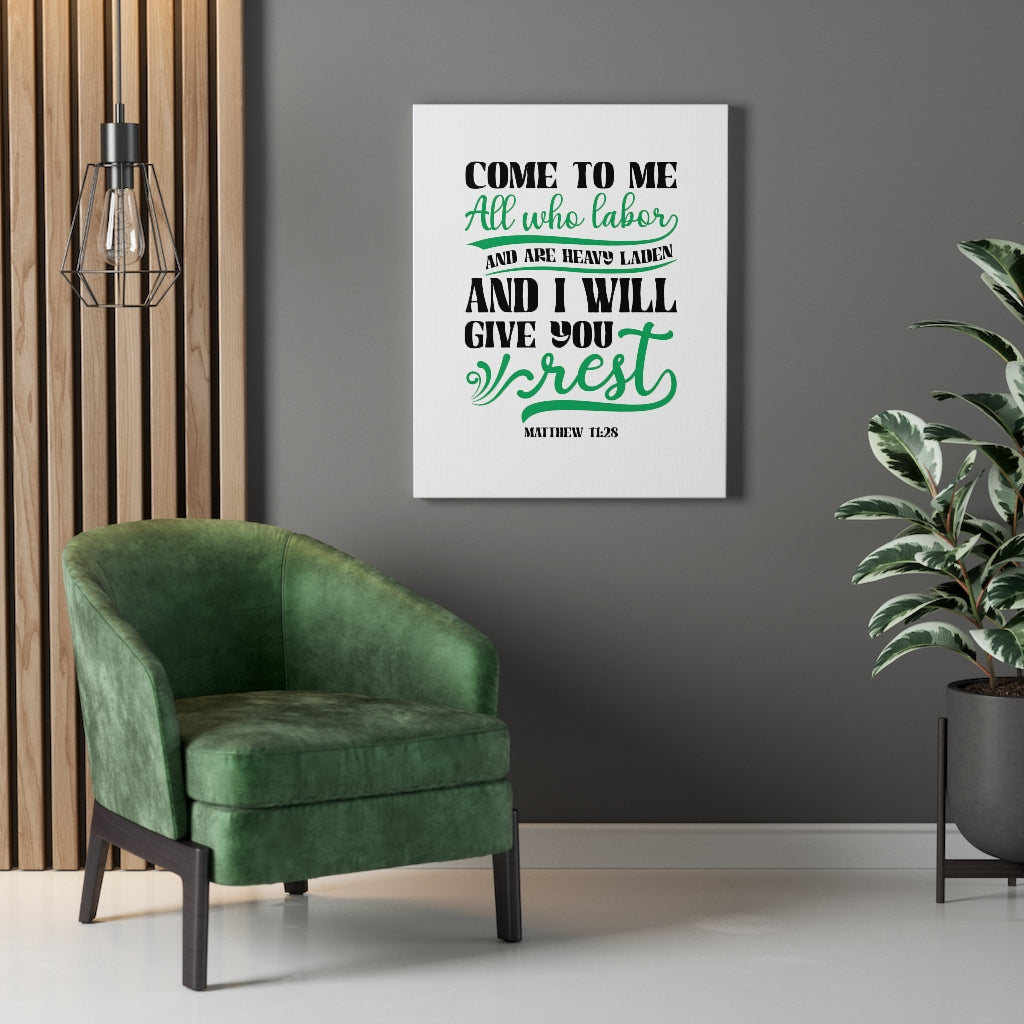 Scripture Walls Will Give You Rest Matthew 11:28 Bible Verse Canvas Christian Wall Art Ready to Hang Unframed-Express Your Love Gifts