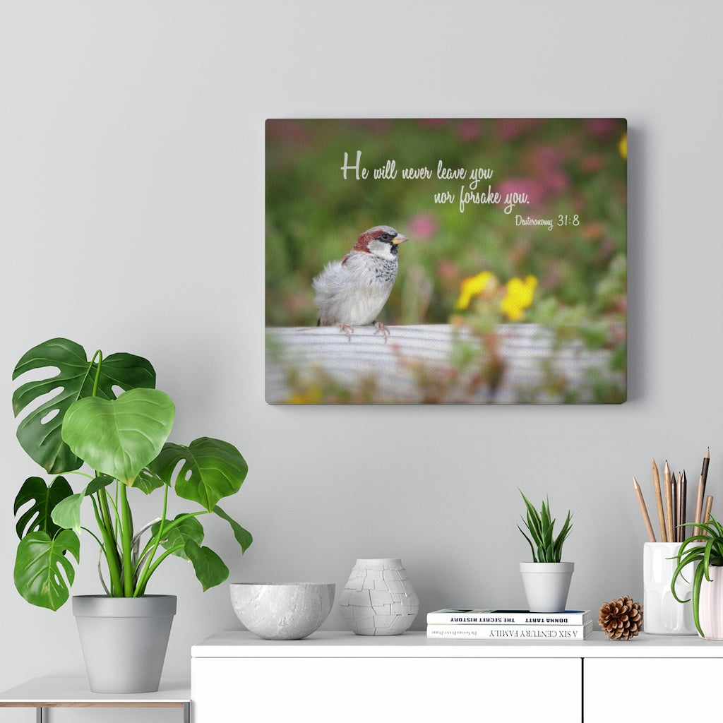 Scripture Walls Will Never Leave You Deuteronomy 31:8 Bible Verse Canvas Christian Wall Art Ready to Hang Unframed-Express Your Love Gifts