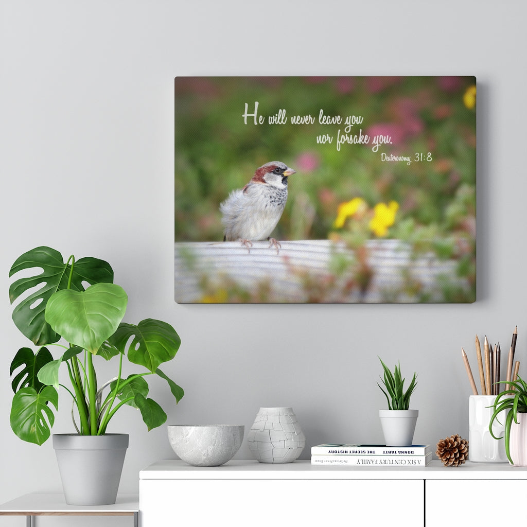 Scripture Walls Will Never Leave You Deuteronomy 31:8 Bible Verse Canvas Christian Wall Art Ready to Hang Unframed-Express Your Love Gifts