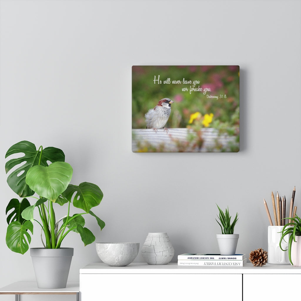 Scripture Walls Will Never Leave You Deuteronomy 31:8 Bible Verse Canvas Christian Wall Art Ready to Hang Unframed-Express Your Love Gifts