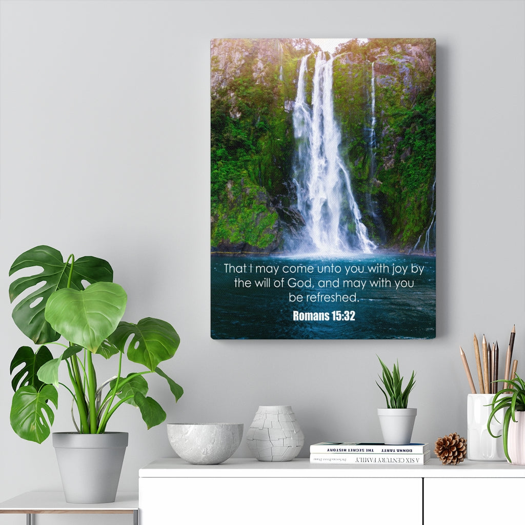 Scripture Walls Will of God Romans 15:32 Bible Verse Canvas Christian Wall Art Ready to Hang Unframed-Express Your Love Gifts