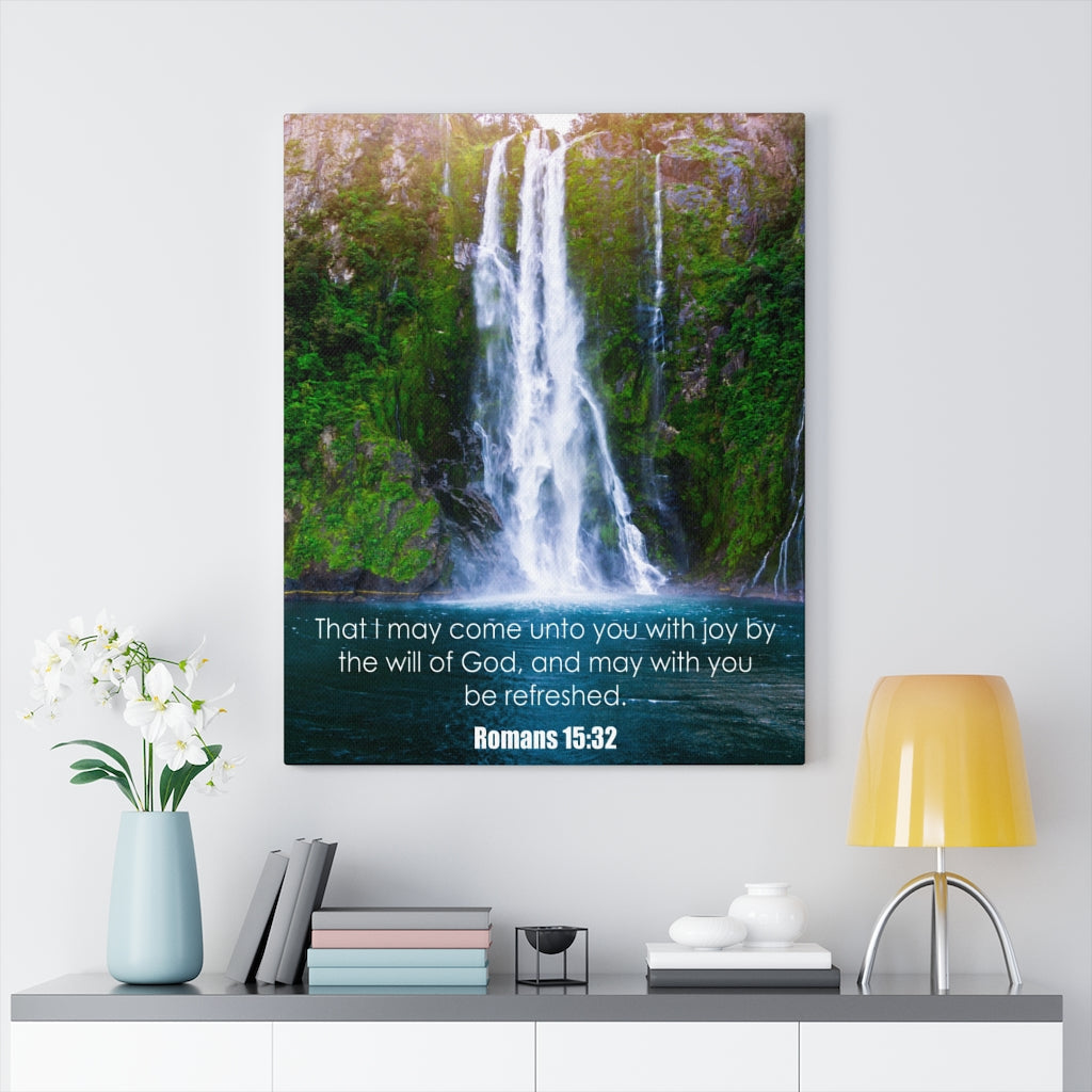 Scripture Walls Will of God Romans 15:32 Bible Verse Canvas Christian Wall Art Ready to Hang Unframed-Express Your Love Gifts