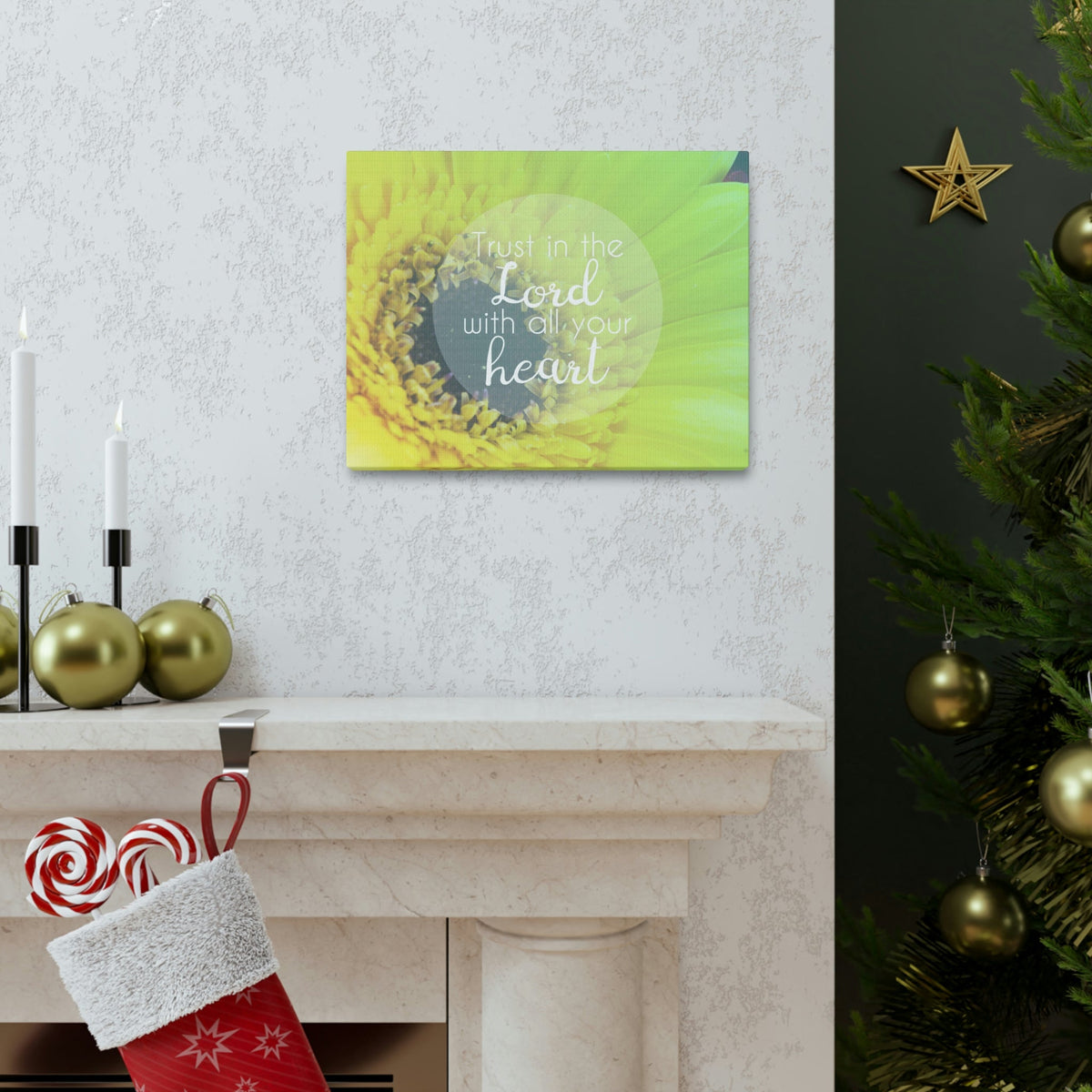 Scripture Walls With All Your Heart Proverbs 3:5 Lime Flower Christian Wall Art Bible Verse Print Ready to Hang Unframed-Express Your Love Gifts