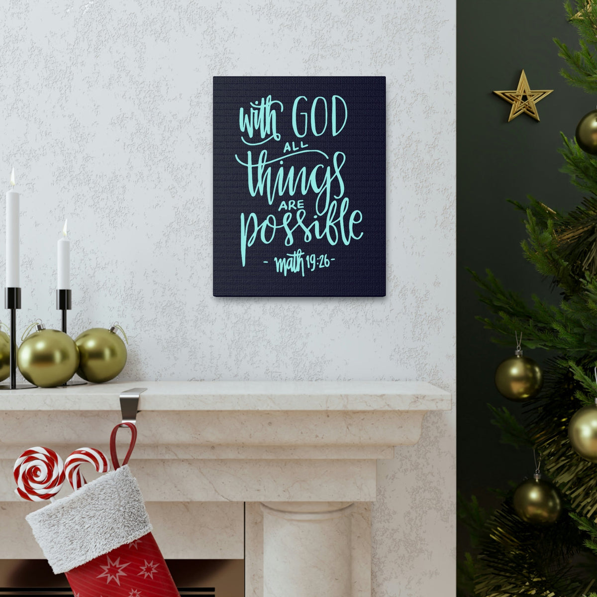 Scripture Walls With God All Things Matthew 19:26 Blue Cursive Christian Wall Art Bible Verse Print Ready To Hang Unframed-Express Your Love Gifts