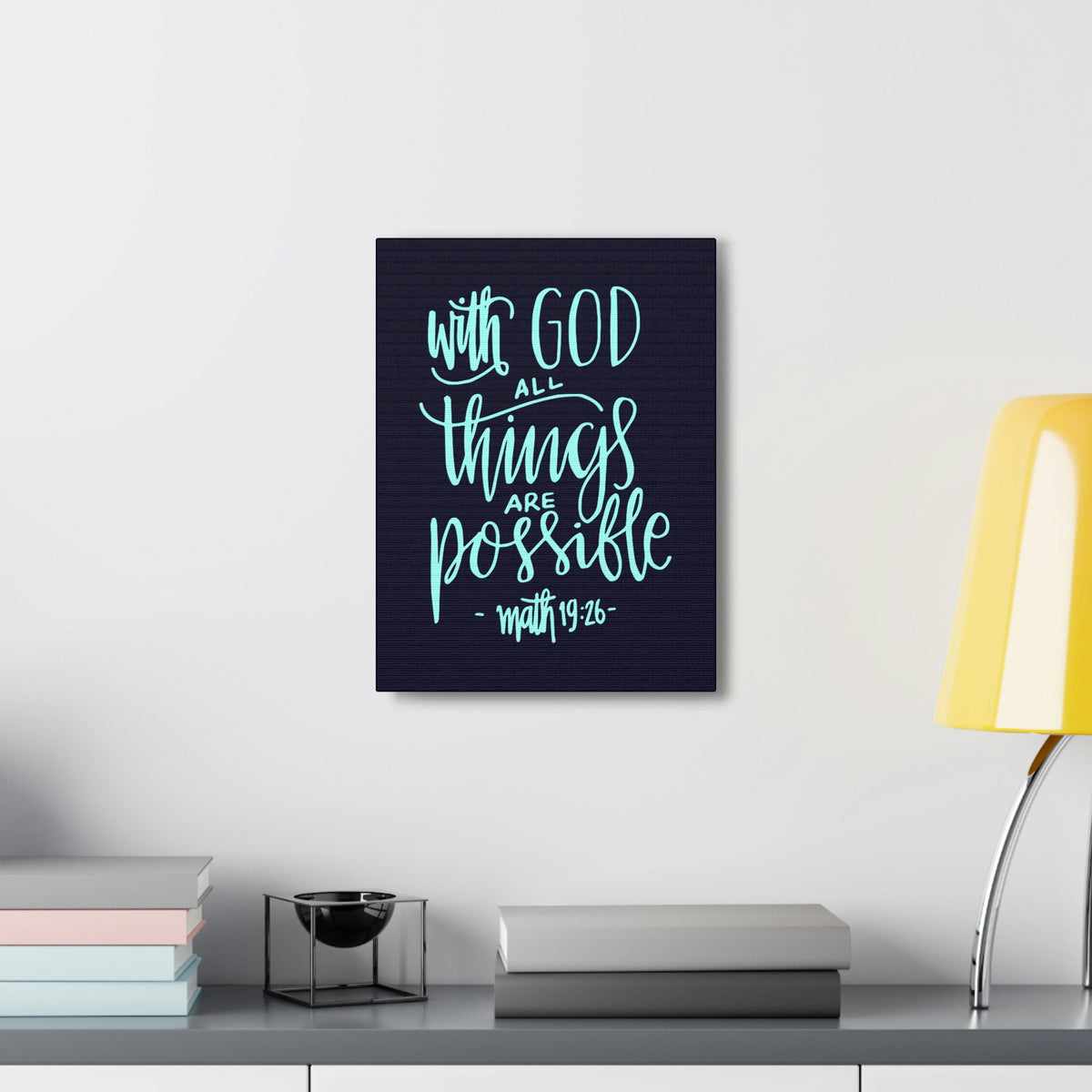 Scripture Walls With God All Things Matthew 19:26 Blue Cursive Christian Wall Art Bible Verse Print Ready To Hang Unframed-Express Your Love Gifts