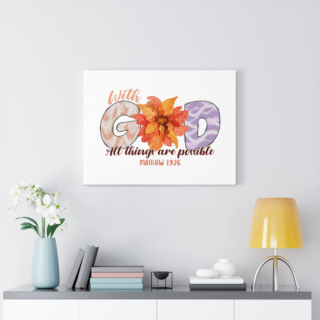 Scripture Walls With God Flowers Bible Verse Canvas Christian Wall Art Ready to Hang Unframed-Express Your Love Gifts