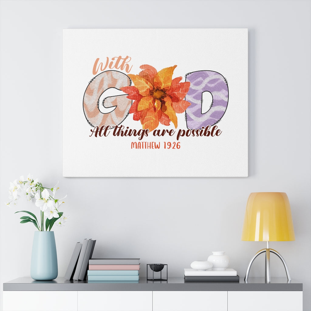 Scripture Walls With God Flowers Bible Verse Canvas Christian Wall Art Ready to Hang Unframed-Express Your Love Gifts