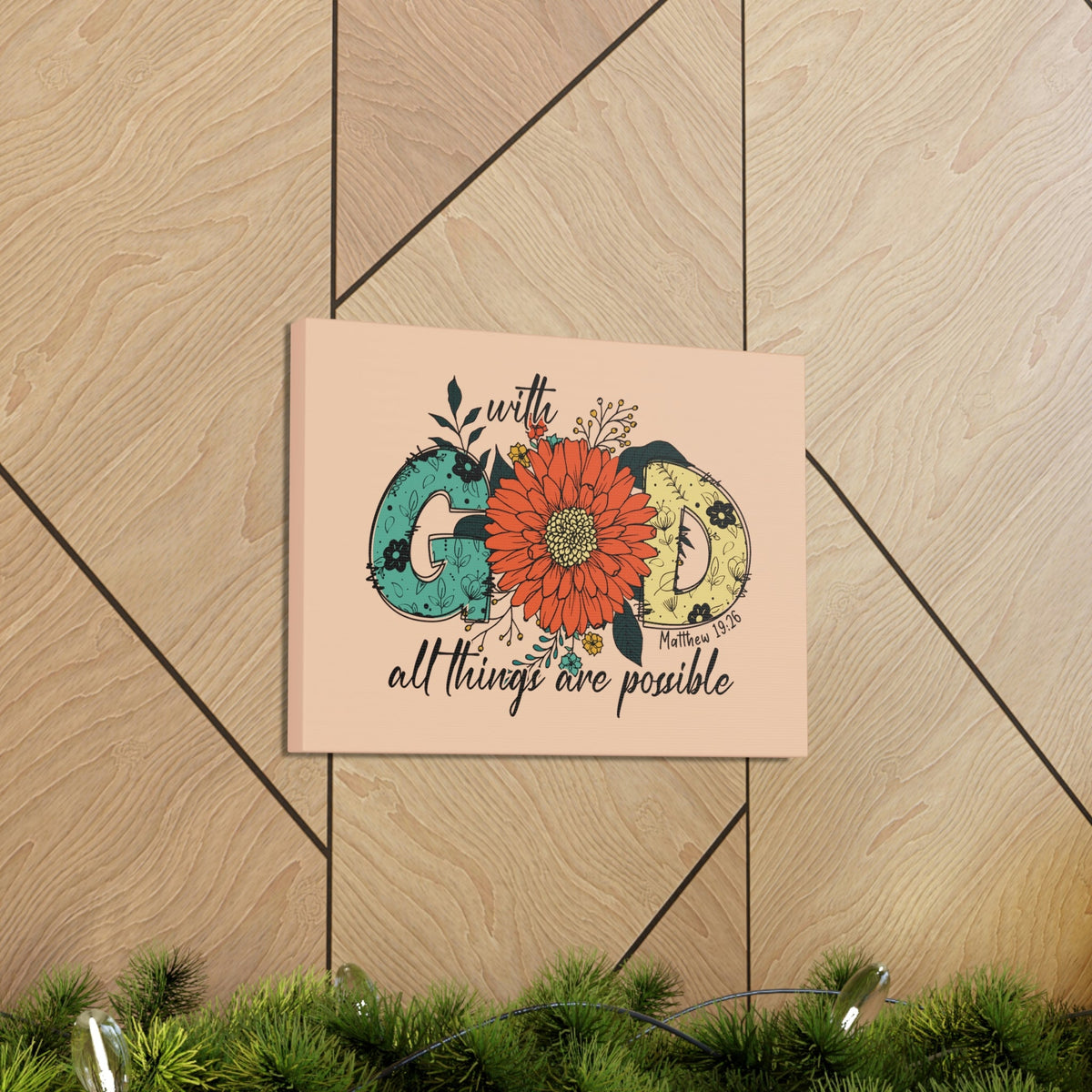 Scripture Walls With God Mark 10:27 Three Flowers Peach Christian Wall Art Bible Verse Print Ready to Hang Unframed-Express Your Love Gifts